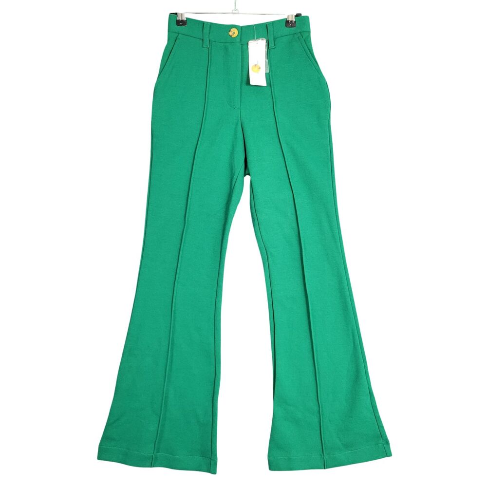 NWT URBAN OUTFITTERS Green Isabella Ponte Knit High Waist Flare Pants SIZE XS